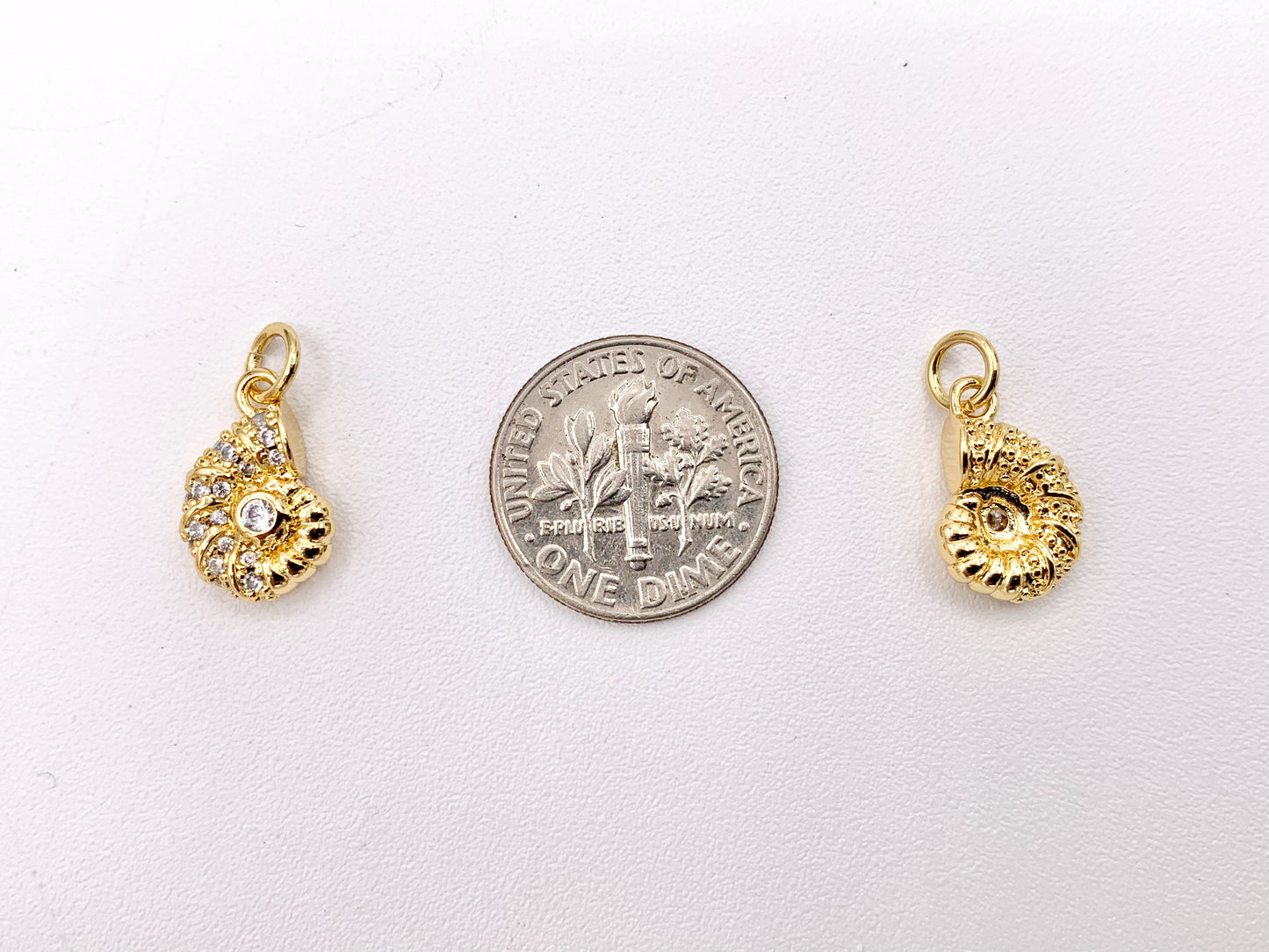 Cute Small CZ Pave Conch Shell Charms Pendants Plated in 18K Gold Copper Base 10 PCS