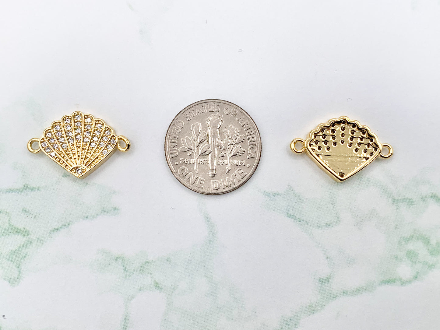 Cute Small CZ Pave Shell Connectors Pendants Plated in 18K Gold Copper Base 10 PCS