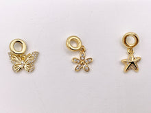 Cargar imagen en el visor de la galería, Cute Butterfly, Starfish and Flower Charms on Spacer Bead in Real 18K Gold Plated CZ Pave Over Brass 8PCS