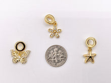 Cargar imagen en el visor de la galería, Cute Butterfly, Starfish and Flower Charms on Spacer Bead in Real 18K Gold Plated CZ Pave Over Brass 8PCS