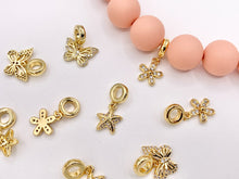 Cargar imagen en el visor de la galería, Cute Butterfly, Starfish and Flower Charms on Spacer Bead in Real 18K Gold Plated CZ Pave Over Brass 8PCS