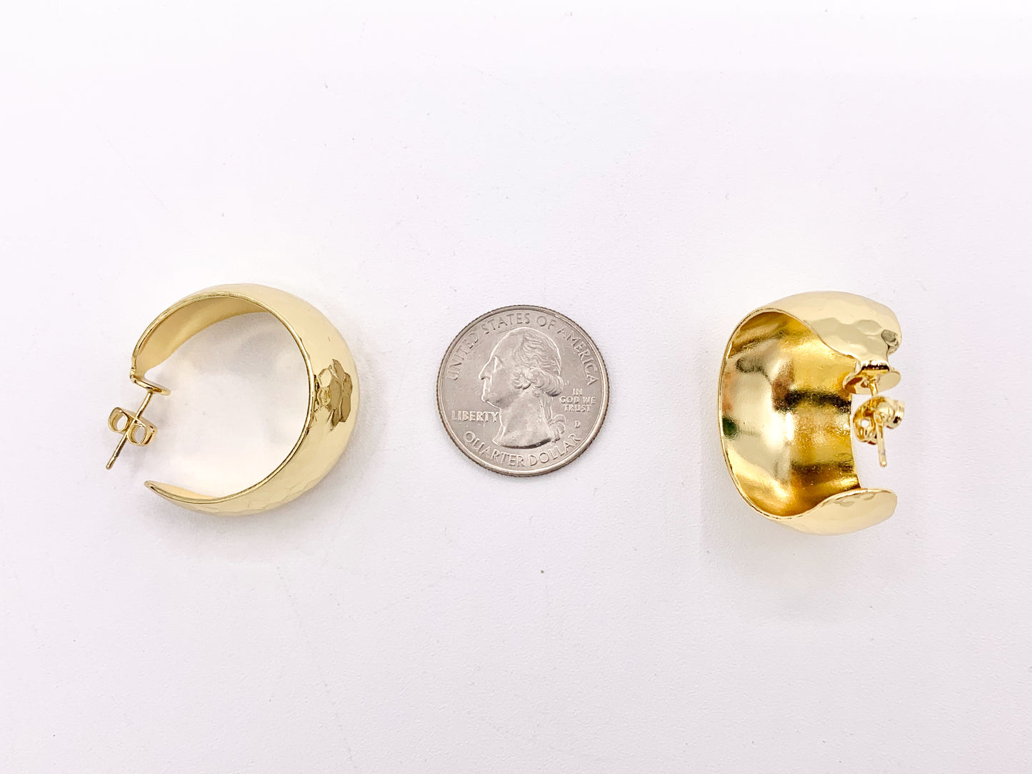 Designed Thick Faceted Looking Hoop Earrings in 18K Gold/Platinum Plated Copper 3 PAIRS