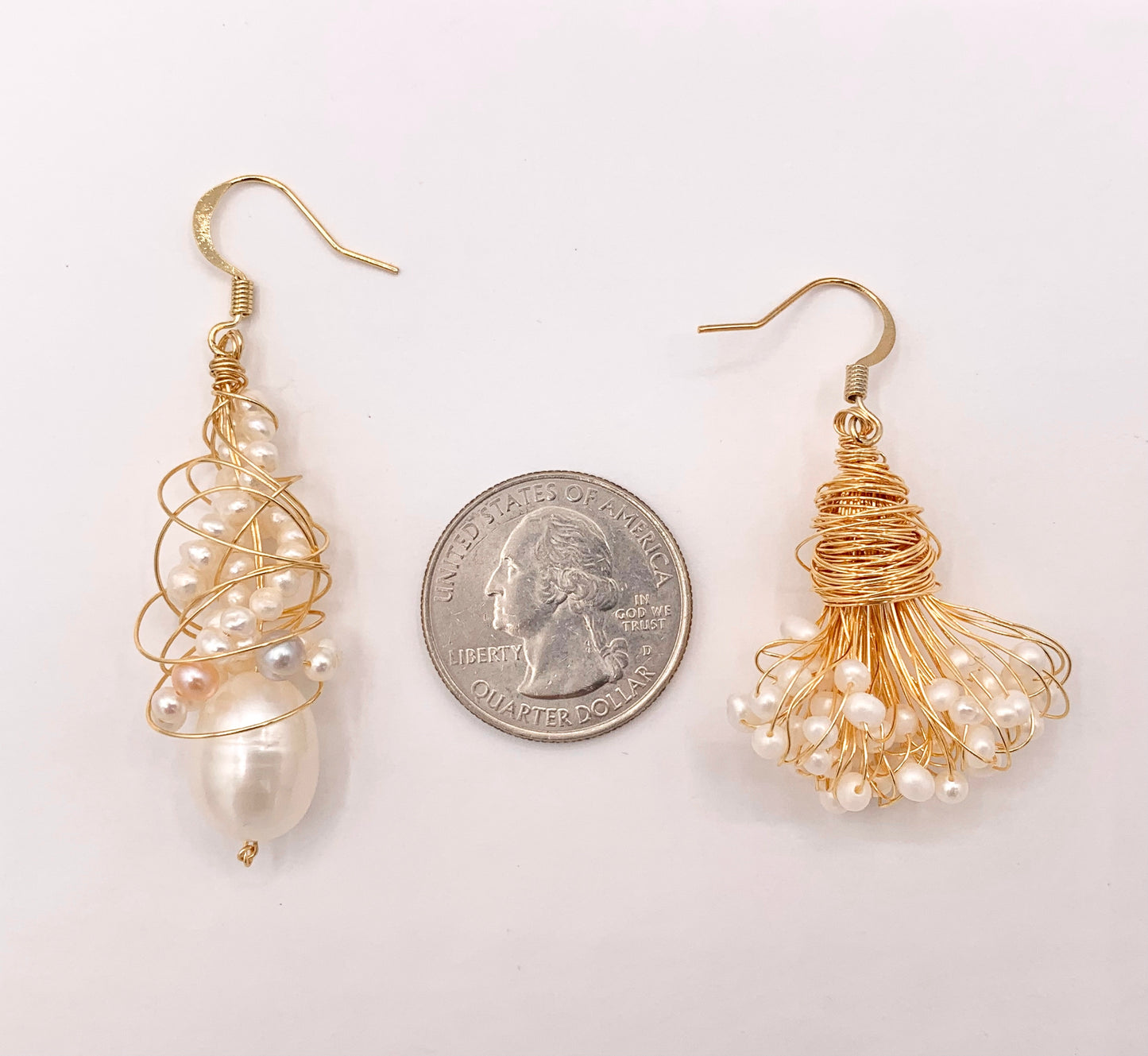 Elegant Wired Freshwater Pearl Drop Earrings in 18K Gold plated Copper 1 Pair