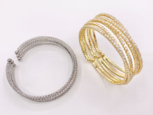 Load image into Gallery viewer, CZ Pave Rhinestone Multi Layers Baguette Fancy Flexible Snap On Bracelet Cuffs In Real Gold/Platinum 18K Plated Copper 1 PC