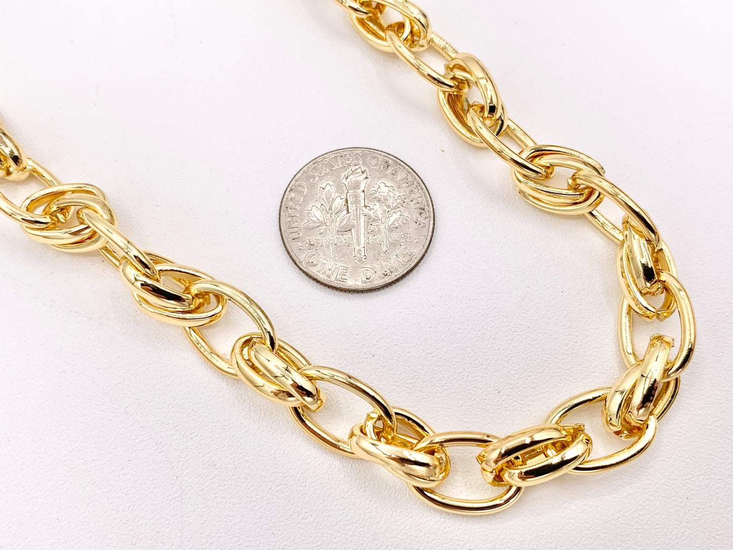 Chunky Oval Links Necklace Gold/Platinum Plated Copper Finished Necklace 17" with 2" Extension Link 3 PCS