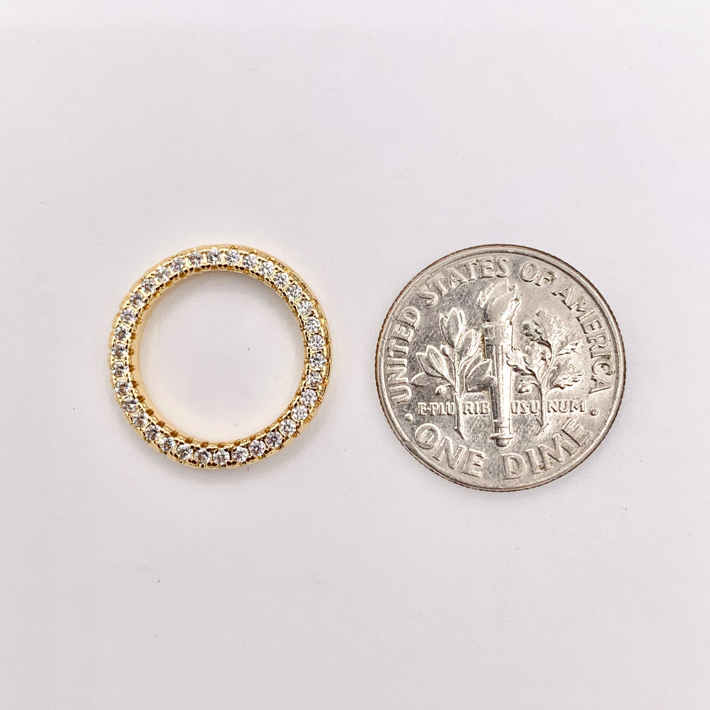 Dainty Simple Circle Ring Charms with CZ Pave in 18K Gold Plated Copper 10 PCS