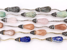 Cargar imagen en el visor de la galería, Beautiful Teardrop Stone Faceted Beads With Rhinestones Rose Quartz/ Pink Moonstone/ Lapis/ Peruvian Amazonite/ Labradorite Beads (1 Strand)