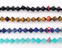 Load image into Gallery viewer, 8mm Bicone Shape Hand Cut Gemstone Beads Tiger's Eye/Amazonite/Lapis/Black Onyx/Blue Calcite/Quartz/Citrine/Carnelian and More Stones 15"