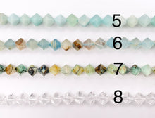 Load image into Gallery viewer, 8mm Bicone Shape Hand Cut Gemstone Beads Tiger's Eye/Amazonite/Lapis/Black Onyx/Blue Calcite/Quartz/Citrine/Carnelian and More Stones 15"