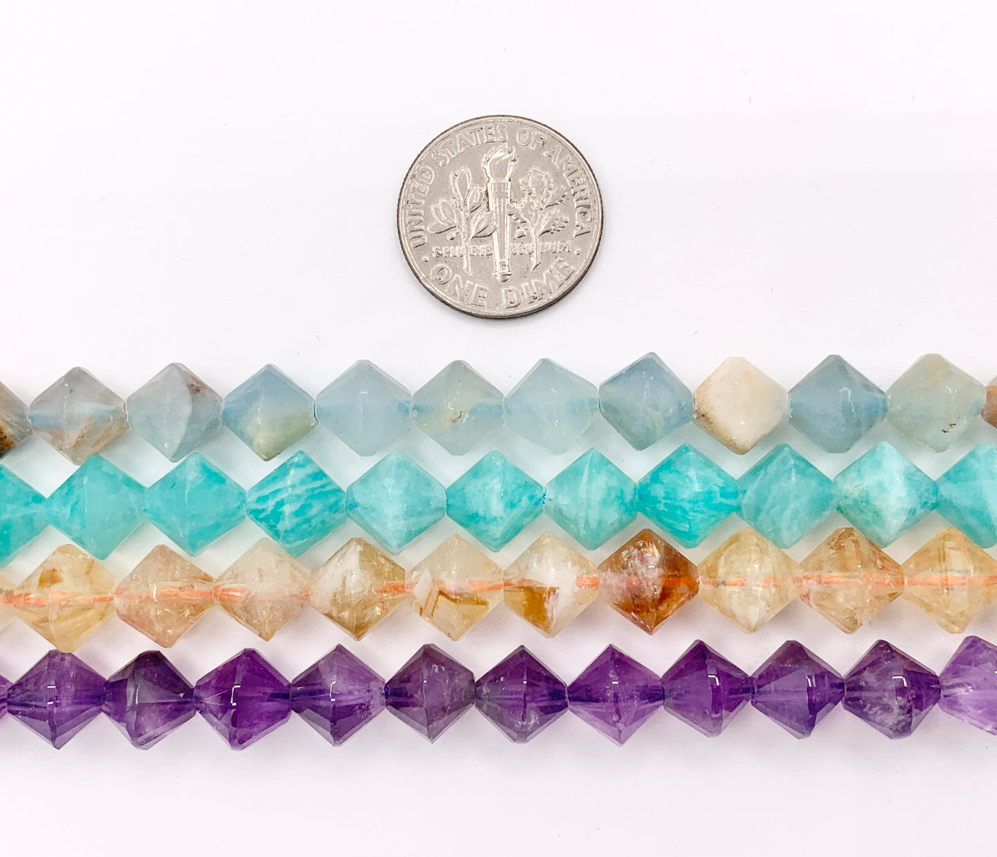 8mm Bicone Shape Hand Cut Gemstone Beads Tiger's Eye/Amazonite/Lapis/Black Onyx/Blue Calcite/Quartz/Citrine/Carnelian and More Stones 15"