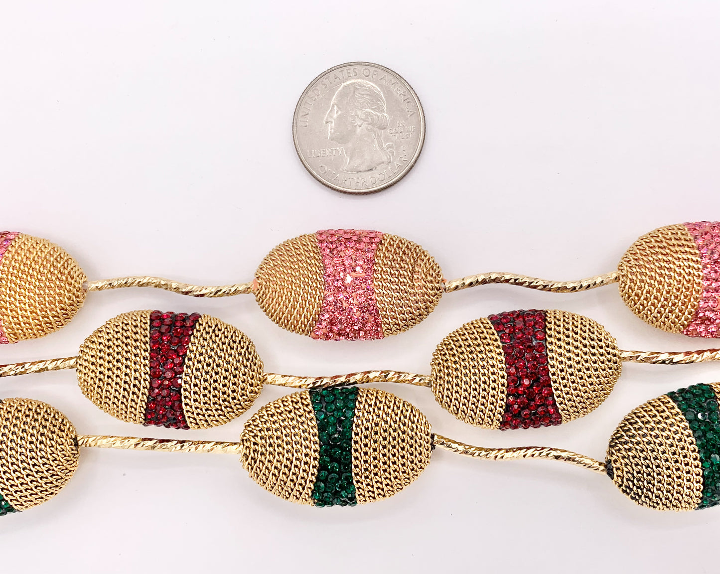 Luxury Oval Rhinestone Beads with Gold/Gunmetal Chain Wired Available in 8 Colors (1 Strand)