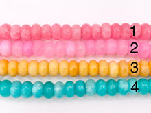 Cargar imagen en el visor de la galería, 6x10mm Beautiful Dyed Jade Smooth Rondelle Beads | Multicolor Dyed Jade Imitation Stone Beads Around 15" | Price Per Strand