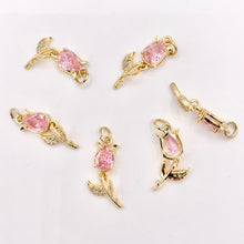 Load image into Gallery viewer, Dainty Dangle Pink Tulips Flower Charms in Real Gold 18K Plated Micro CZ Pave Over Brass 10 PCS
