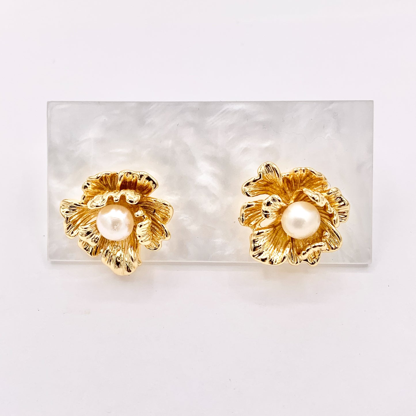 Freshwater Pearl Flower Earring Studs in Real 18K Gold Plated Over Copper 3 Pairs