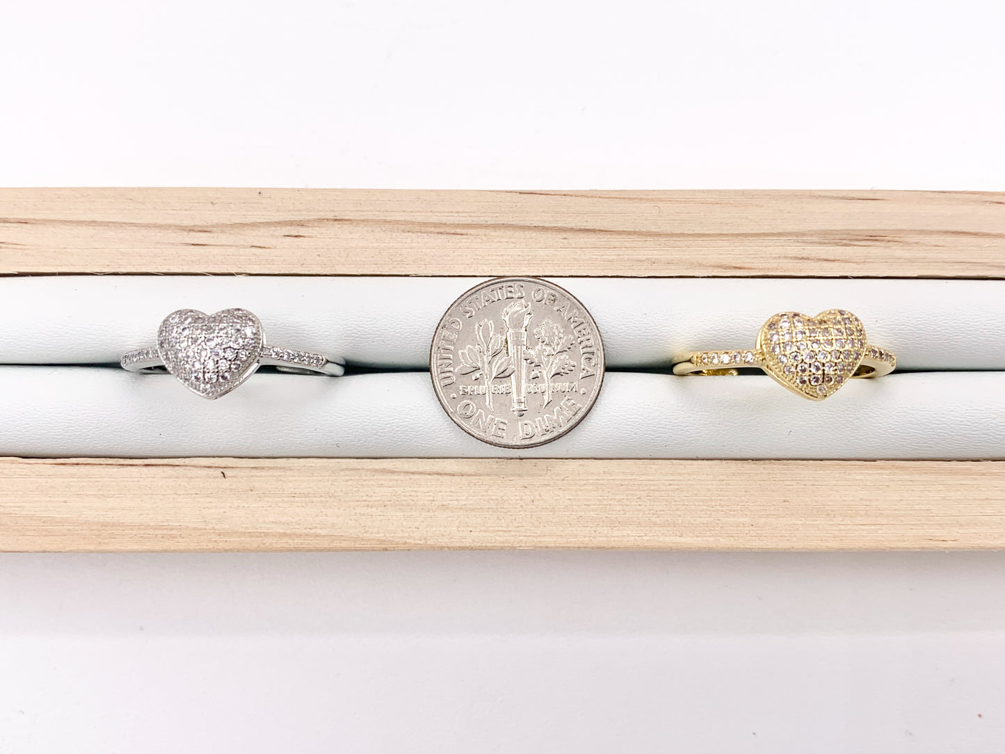 Statement CZ Cubic Zirconia Heart Rings in 18K Gold or Silver plated Copper 5 PCS