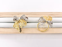 Load image into Gallery viewer, Beautiful 2 Tone Filigree Large 3D Bow Tie Adjustable Ring in Real Gold/Silver 18K Plated 4 PCS