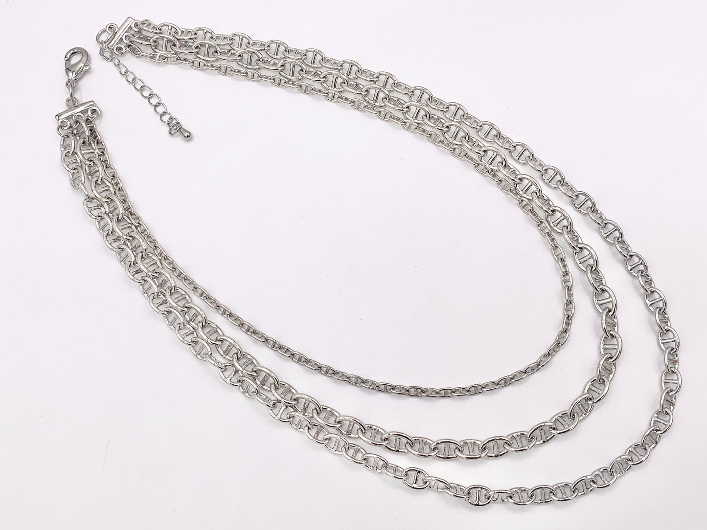 Maximalist 3 Layers Mariner Link Chain Necklace in 18K Gold/Silver Plated Copper Layered Necklace with Extension Link