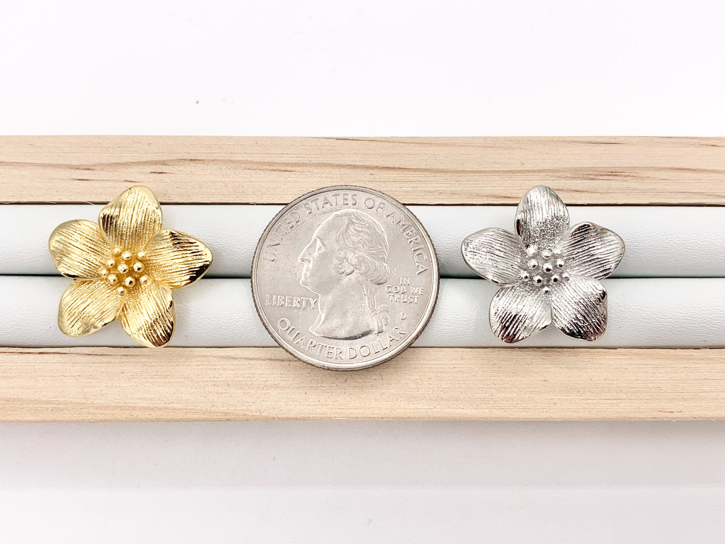 Cute Detailed Flower Earring Studs in Real 18K Gold/Platinum Plated Over Copper 4 PAIRS