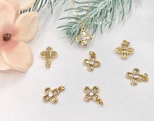 Load image into Gallery viewer, Dainty Mini Flower Quatrefoil Clover Pave Charms in Real Gold 18K Plated Micro CZ Over Brass 10 PCS