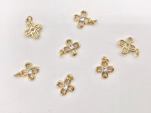 Load image into Gallery viewer, Dainty Mini Flower Quatrefoil Clover Pave Charms in Real Gold 18K Plated Micro CZ Over Brass 10 PCS