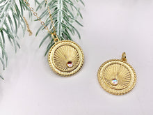Load image into Gallery viewer, Gold Coin Pendant Charms Opalite Center in 18K Gold Plated Copper 5 PCS
