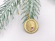 Load image into Gallery viewer, Gold Coin Pendant Charms Opalite Center in 18K Gold Plated Copper 5 PCS