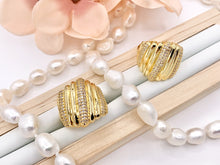 Load image into Gallery viewer, Thick Chunky Band Ring in Real Gold 18K Plated Copper CZ Pave 4 PCS