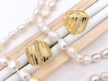 Load image into Gallery viewer, Thick Chunky Band Ring in Real Gold 18K Plated Copper CZ Pave 4 PCS