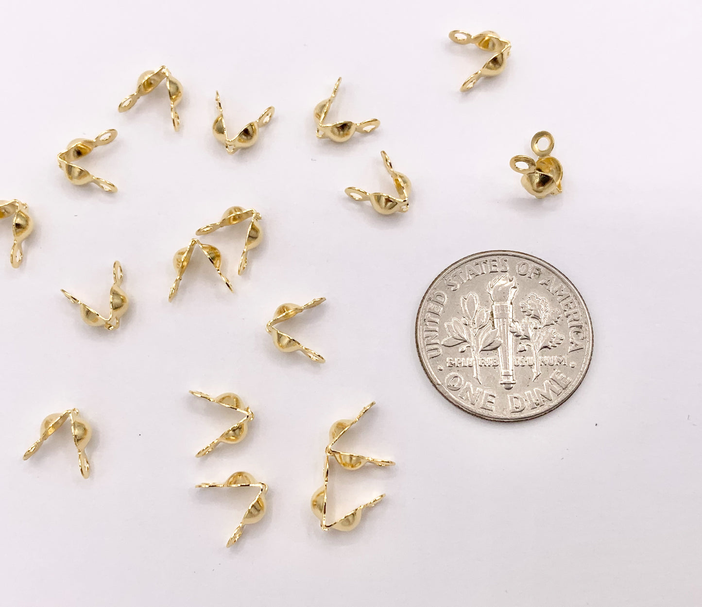 18K Gold Plated Clamshell Crimp Bead Covers Bead Tip End Knot Cover Component for Jewelry 100 PCS