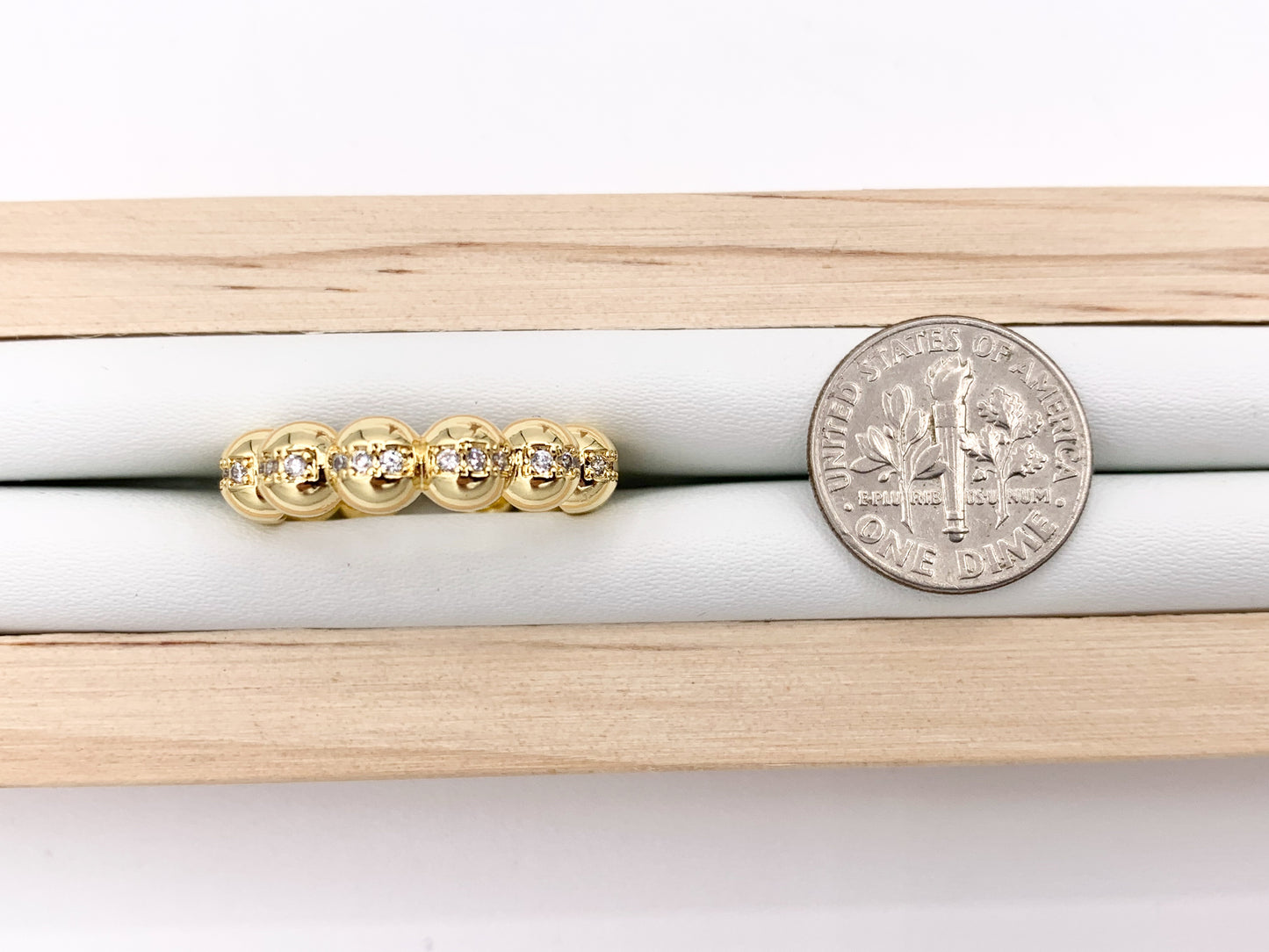 Dainty Cute Simple Stackable CZ Pave Beaded Minimalist 18K Gold Plated Ring 6 PCS