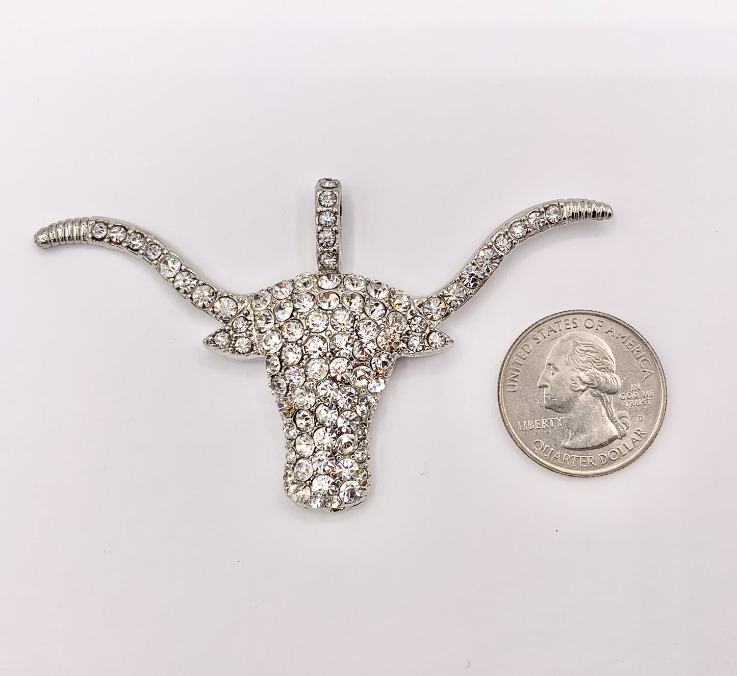 1.9x3.2" Long Horn Rhinestone Steer Head Pendants Large Bull Head Pendants in Silver 1PC
