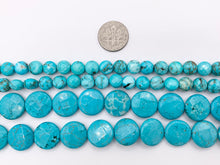 Cargar imagen en el visor de la galería, 8mm & 15mm Natural Magnesite Dyed Turquoise Blue Color Faceted Coin Beads 1 Strand Around 15"