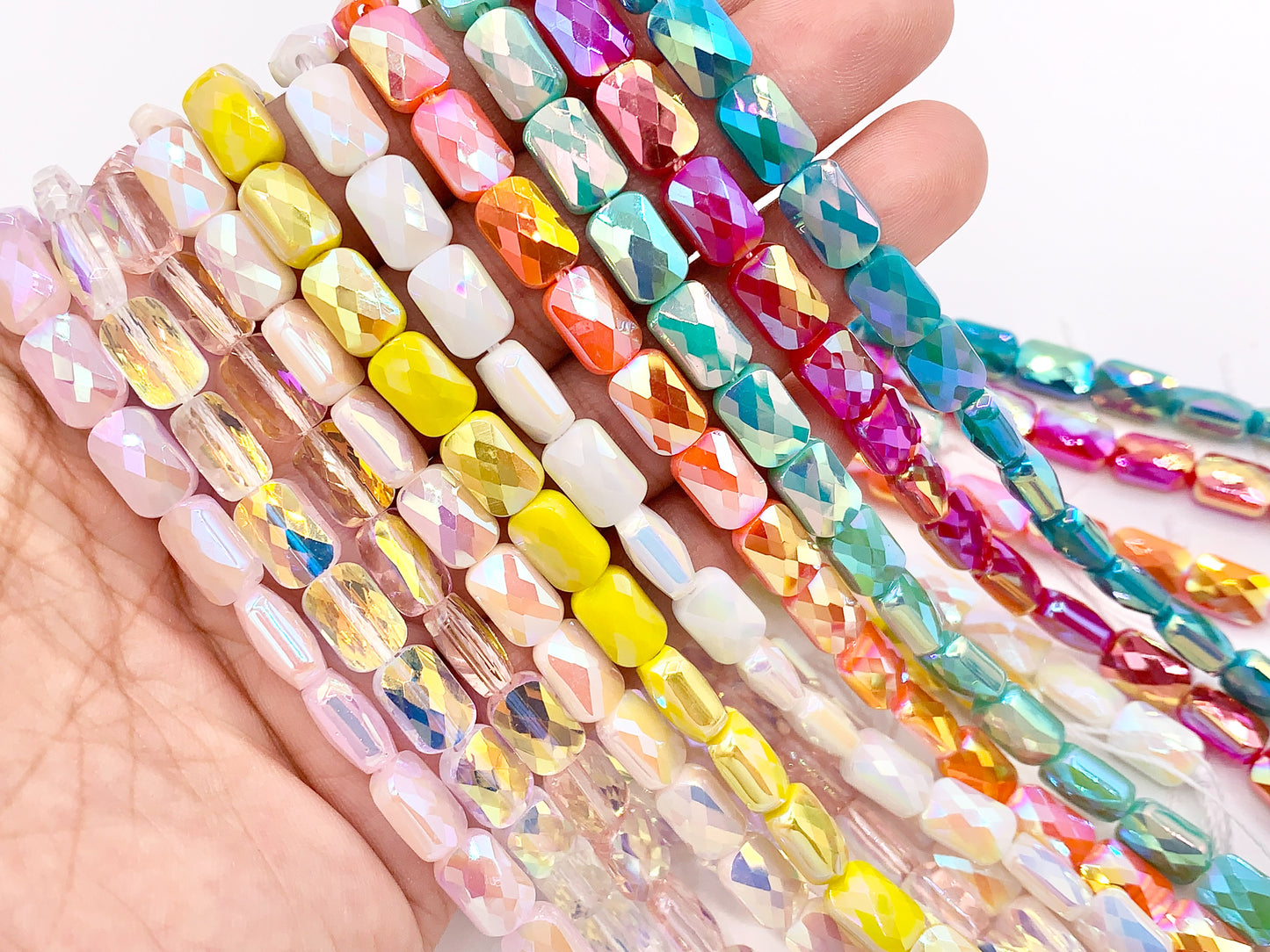 6x9mm High Quality Crystal Rectangle Faceted Shiny AB Color Crystal Beads Strand Available in 10 Colors 1 Strand