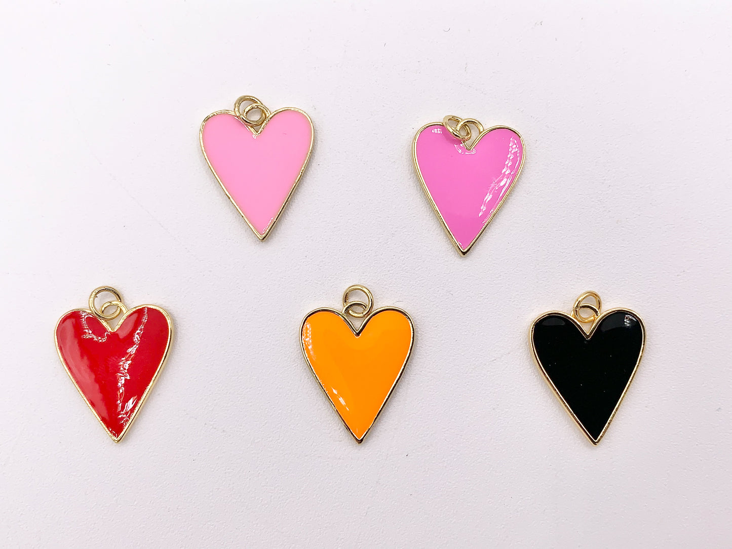 Enamel Heart Charm Pendants in 18K Gold Plated Over Copper Pink Orange Red Black 10 PCS