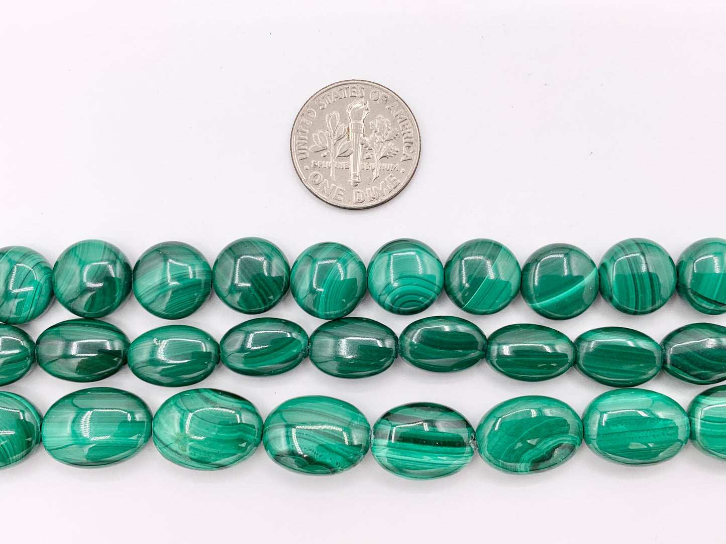 Grade AAA Malachite Coin & Oval Smooth Shiny Top Quality Natural Green Gemstone Beads Around 15"