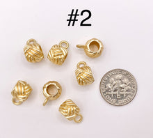 Cargar imagen en el visor de la galería, Pewter Matte Gold Spacer Beads Small Space Beads in 3 Styles Tube Spacers Pumpkin Spacers Charm Holder Spacers