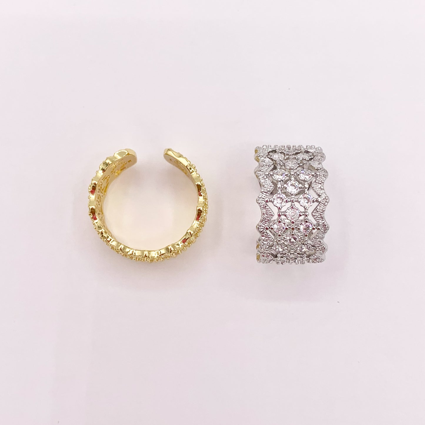 Thick CZ Pave Filigree Adjustable Ring in Real Gold/Silver 18K Plated Over Copper 4 PCS