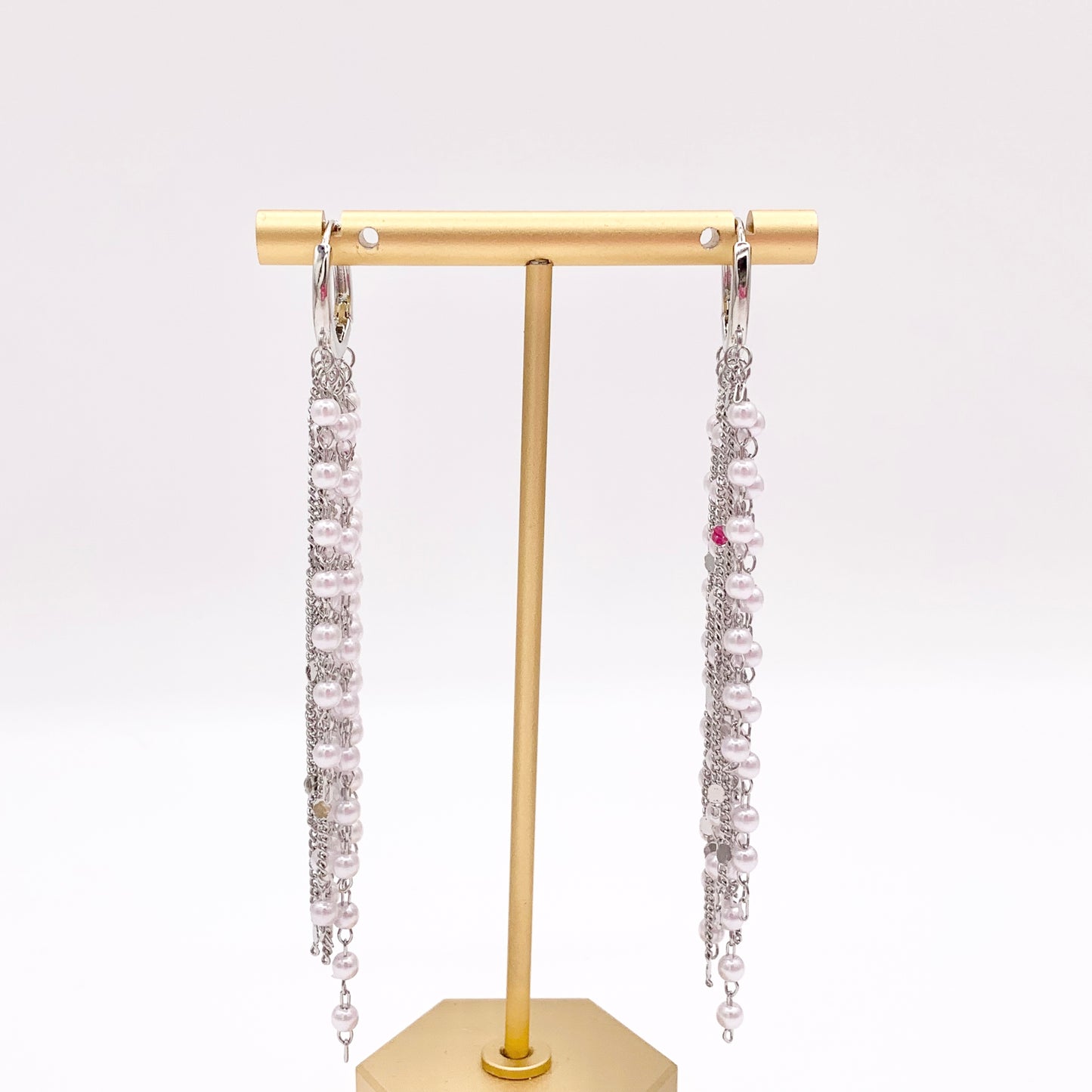 Pearl Drop Tassel Earring Hoops in Real Gold 18K/Platinum Plated 3 PAIRS