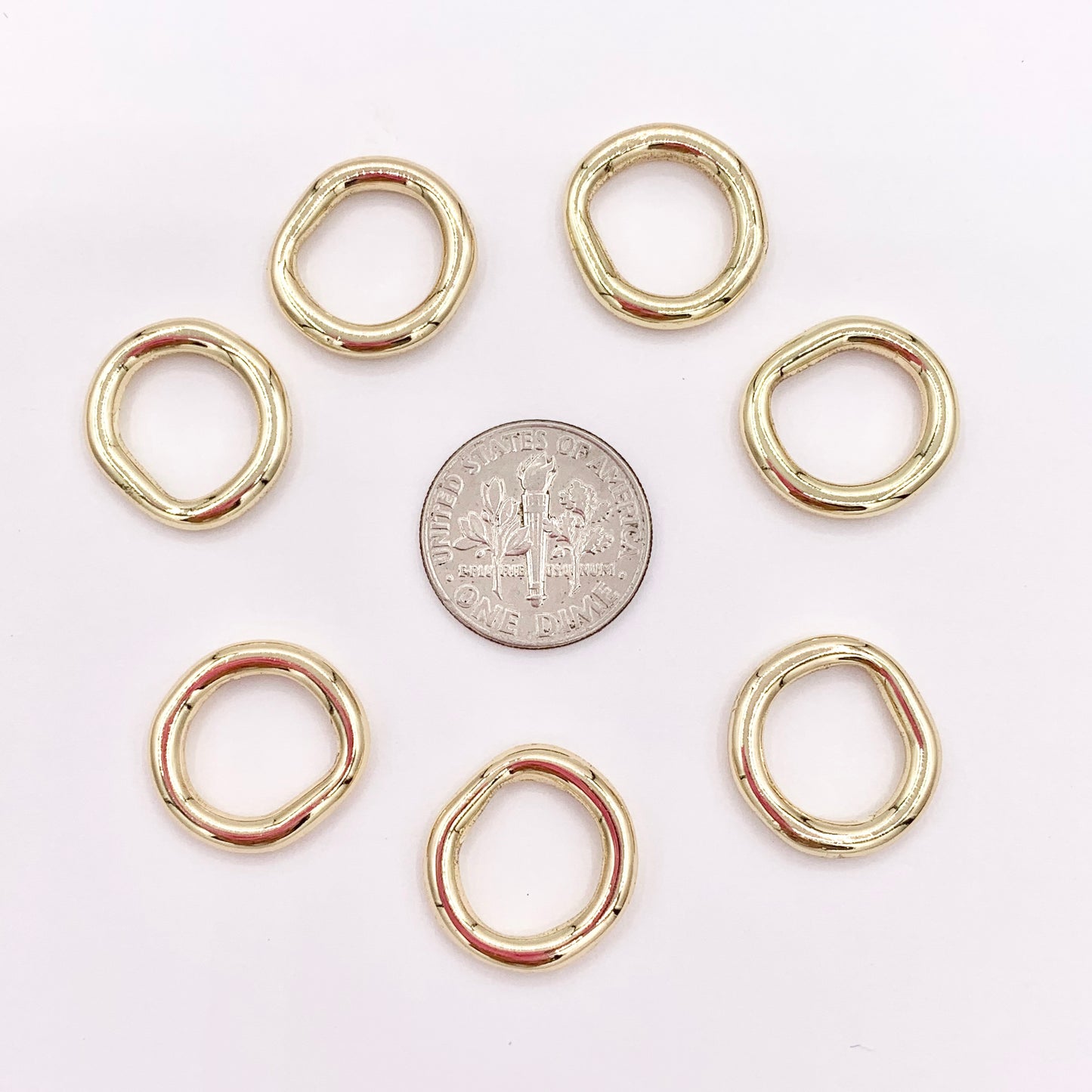 15-16mm Dainty Simple Irregular Circle Ring Charms in 18K Gold Plated Copper 12 PCS