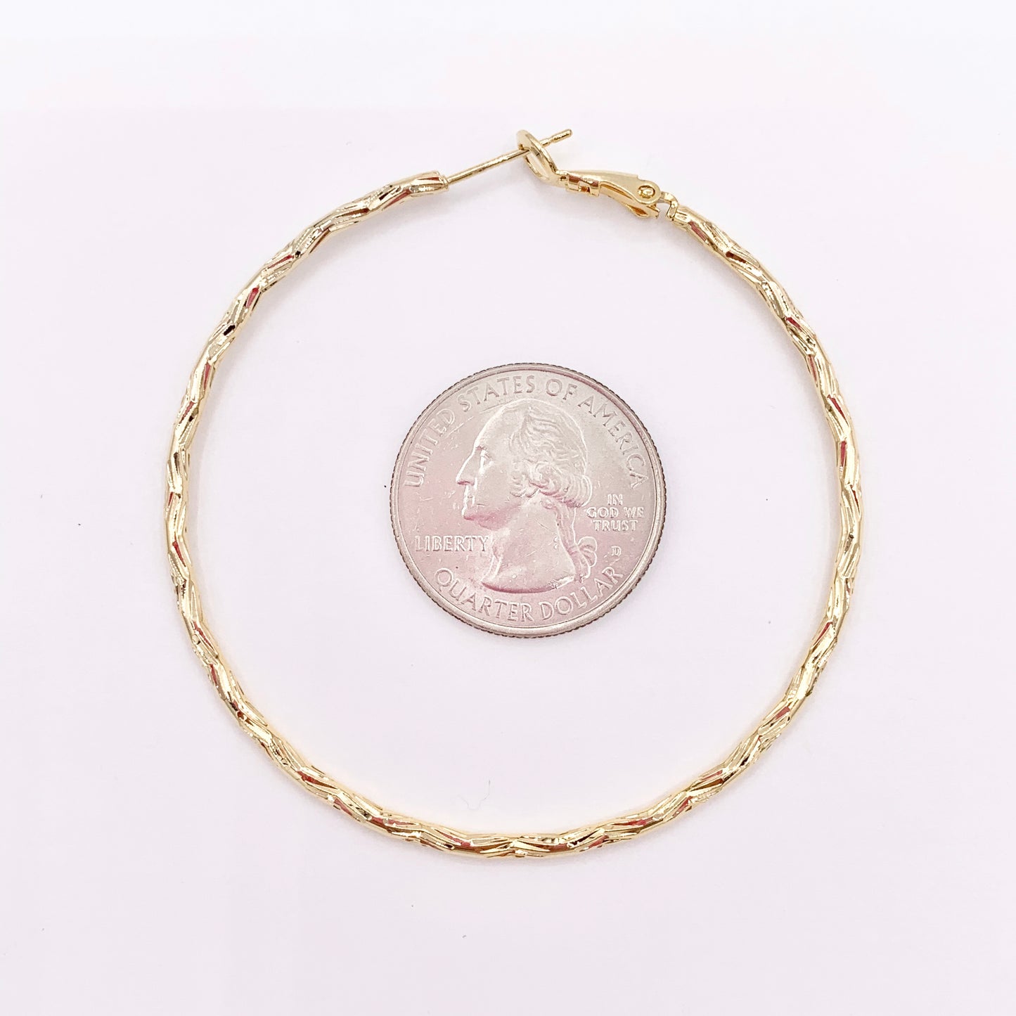 2.4" Large Gold Textured Earring Hoops in 18K Gold Plated Over Copper 3 PAIRS