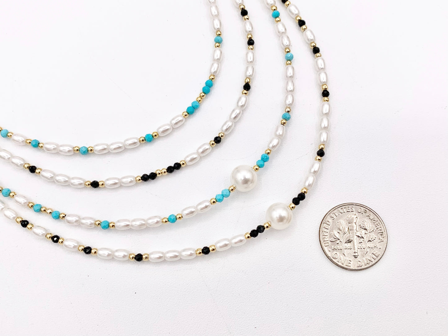 Delicate Magnesite and Black Spinel Stone With Mother of Pearl Beaded Chokers 18K Gold Plated Copper Cute Choker Finished Necklace 16"