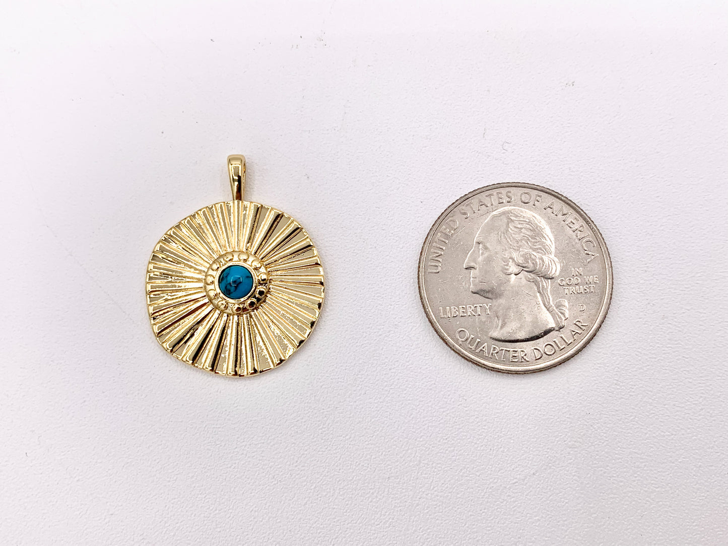 Gold Coin Pendant Charms Turquoise Howlite Center in 18K Gold Plated Copper 8 PCS