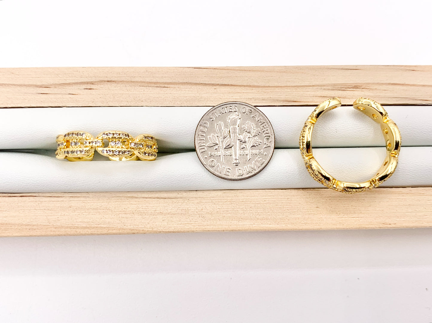 Cute Button Coffee Bean Pig Nose Adjustable Ring in 18K Real Gold Plated Copper CZ Pave 5 PCS