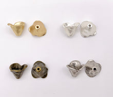Cargar imagen en el visor de la galería, 13x10mm Pewter Cute Bead Cap Bulk Order in Matte Gold, Matte Silver, Antique Silver and Brass
