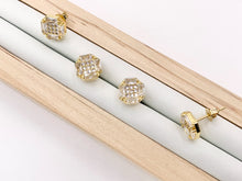 Load image into Gallery viewer, Dainty Square Shaped CZ Pave Earring Studs in 18K gold plated Copper 5 PAIRS