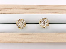 Load image into Gallery viewer, Dainty Square Shaped CZ Pave Earring Studs in 18K gold plated Copper 5 PAIRS