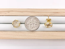 Load image into Gallery viewer, Dainty Square Shaped CZ Pave Earring Studs in 18K gold plated Copper 5 PAIRS