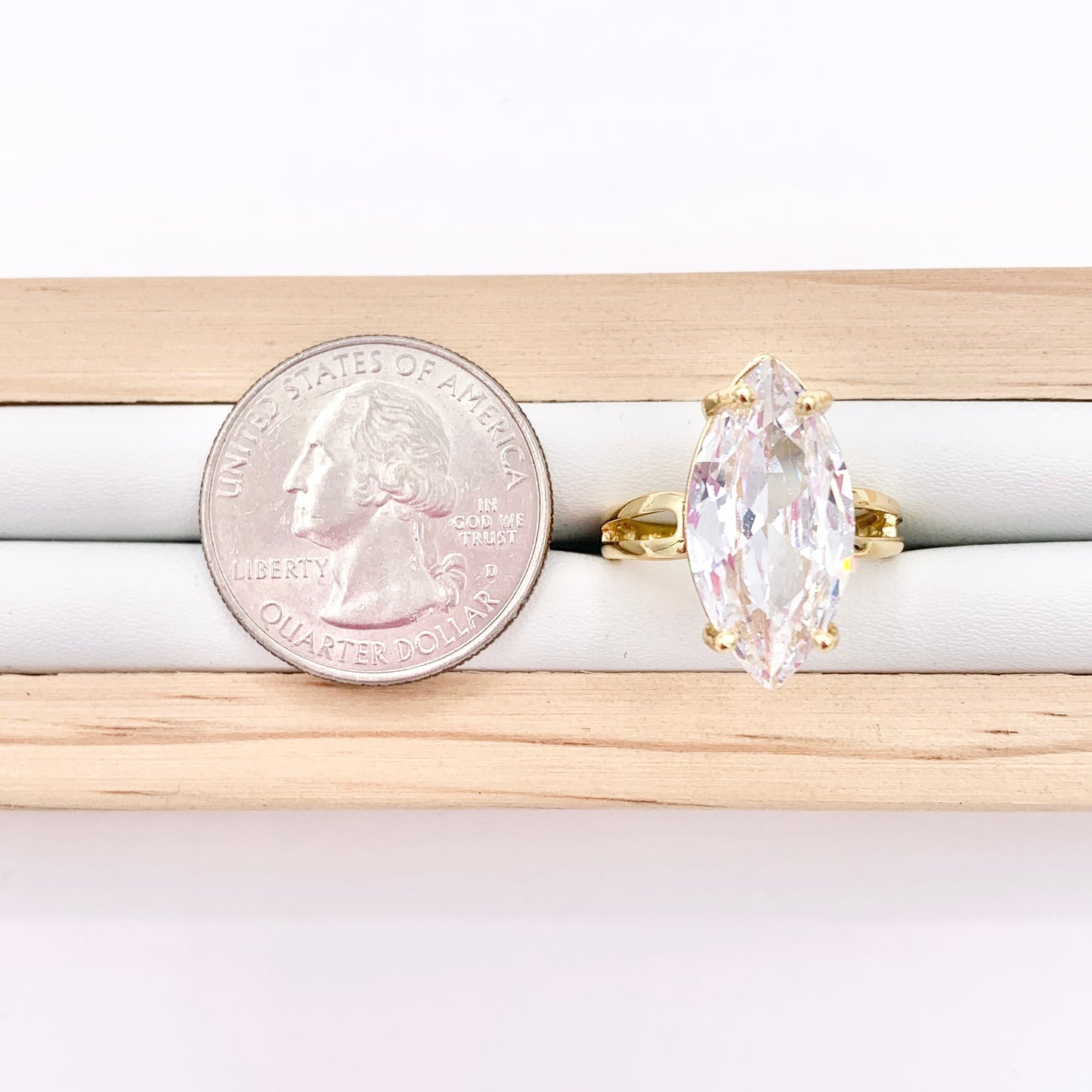 Glamourous Marquis Rhinestone Adjustable Rings in 18K Gold/Silver Plated Copper 4 PCS