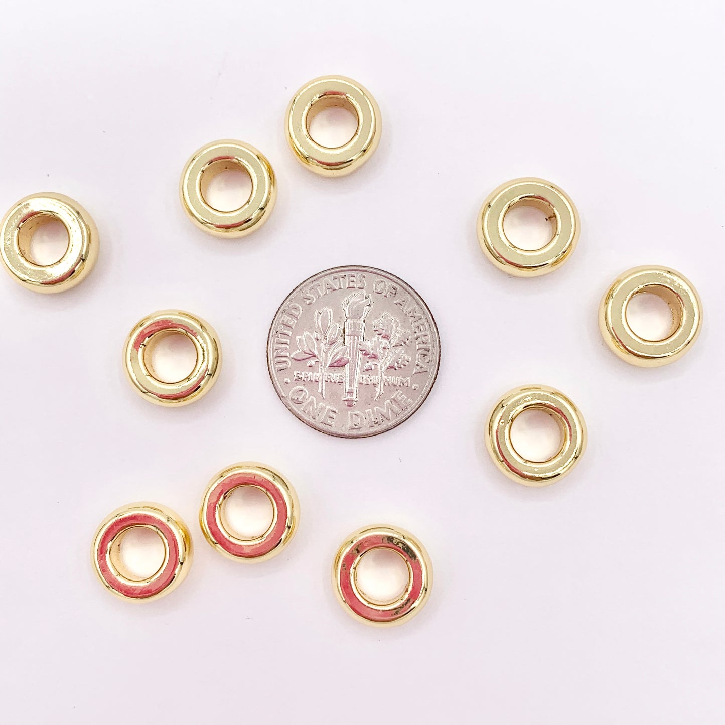 4x10mm Large Hole Rondelle Spacer Beads in Real 18K Gold Plated Over Brass 10 PCS