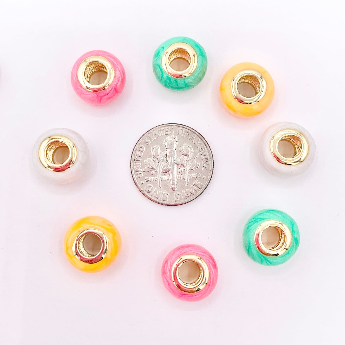 5x11mm Large Hole Rondelle Colorful Acetate Spacer Beads in Real 18K Gold Plated Over Brass 8 PCS